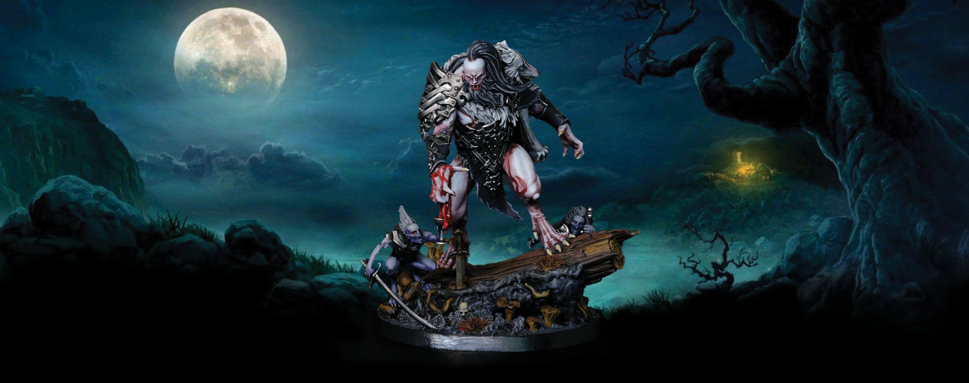 Home Painted Warhammer model of Radukar the Beast, Soulblight Gravelords vampire lord, in a grimdark style.